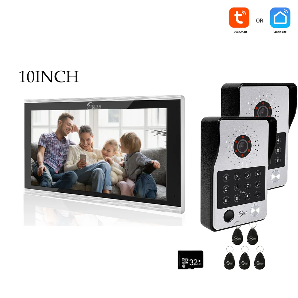 XiVision 7/10 Inch Password phone Fingerprint Card Video Intercom Doorphone Touch Screen with Wired Doorbell 1080P 148° interfone