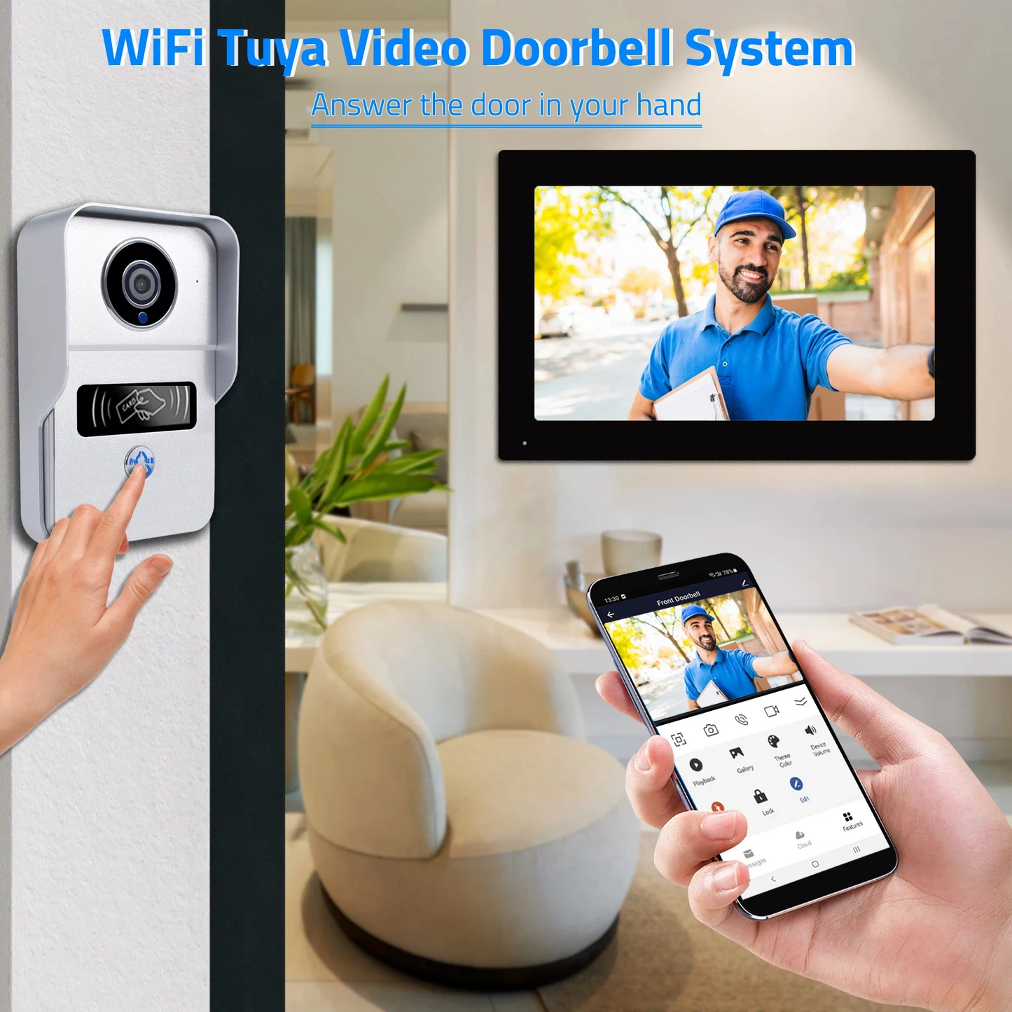 XiVision 1080P HD Video Doorbell System - Tuya Wireless WiFi Video Entry Doorphone | Intercom Kits for Home, Villa & Apartment