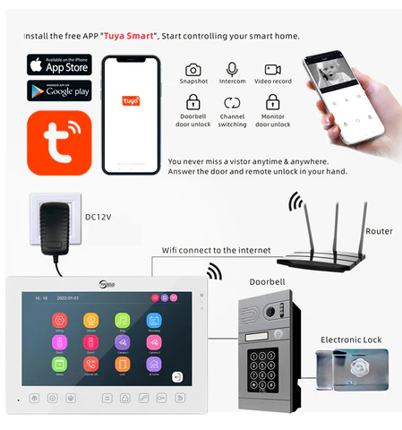 7 inch 1080P WiFi Video Doorbell Camera  Tuya Smart Intercom with Night Vision  Motion Detection