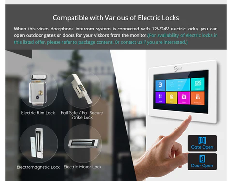 2 wire 1080P video intercom system with Tuya 7-inch touch screen monitor and support IP camera