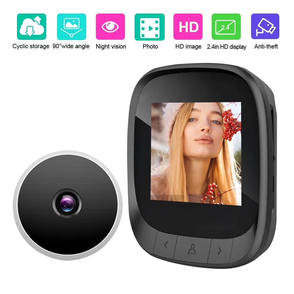 2.4 inch HD Display Video Peephole | 90° Wide Angle, Night Vision Cyclic Storage