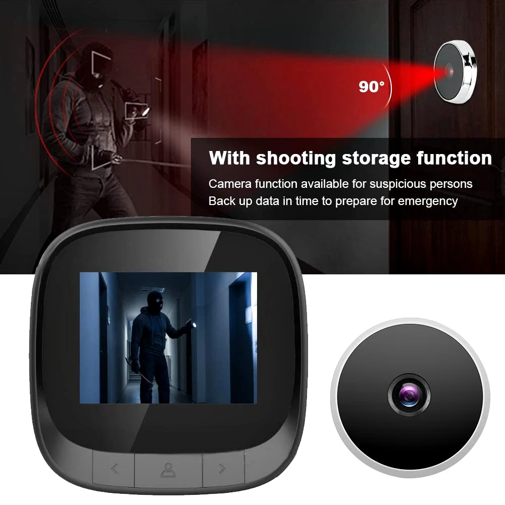2.4 inch HD Display Video Peephole | 90° Wide Angle, Night Vision Cyclic Storage