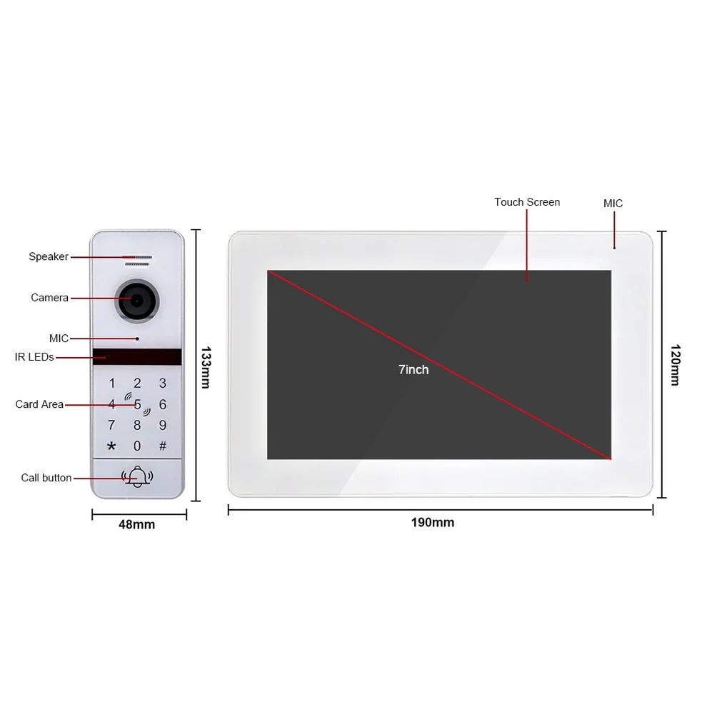 XiVision Tuya 7 inch Touch Screen Video Intercom Wireless Doorbell Mobile Linkage Smart Access Control