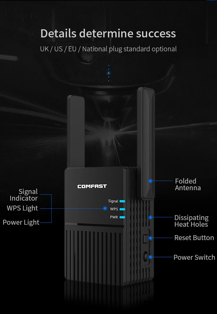 XiVision CF-AC1200 WiFi Repeater 1200Mbps Dual Band 2.4G&5G WiFi Extender, Long Range Signal Booster with Easy Setup for Home Whole House Coverage