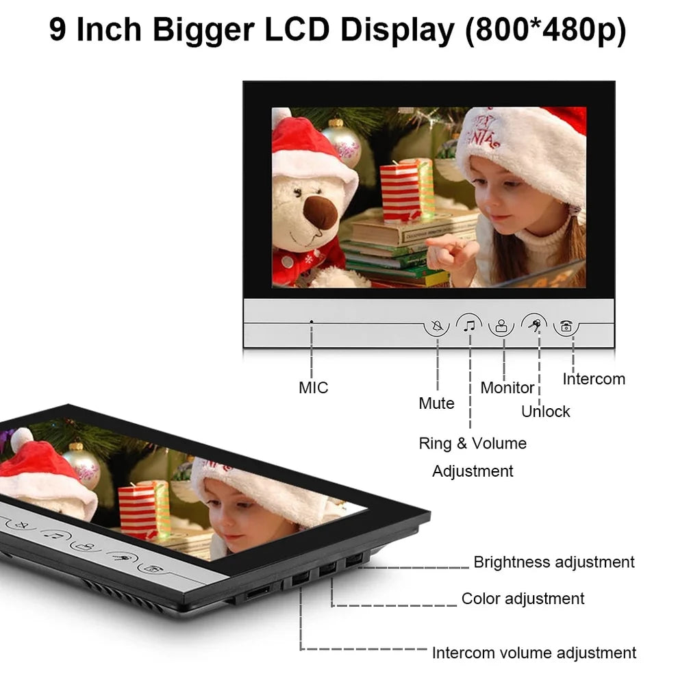 Anjielo 9-Inch Wired Video Doorbell with Visual Intercom  Waterproof IR Outdoor Camera – Professional Home Security Surveillance System