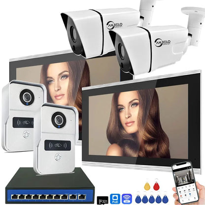 Anjielo1080P 10-Inch IP Video Intercom Touch Screen Big Tuya Wireless Wifi POE Wired Doorbell for Villa Flat RFID Access Control