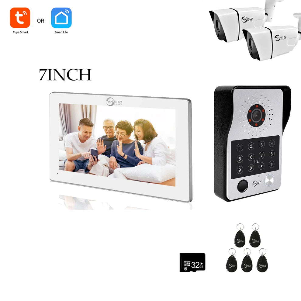 XiVision 7/10 Inch Password phone Fingerprint Card Video Intercom Doorphone Touch Screen with Wired Doorbell 1080P 148° interfone