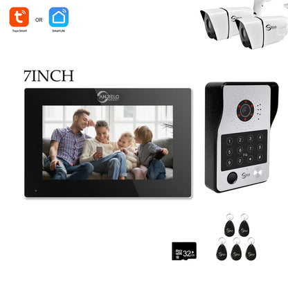 XiVision 7/10 Inch Password phone Fingerprint Card Video Intercom Doorphone Touch Screen with Wired Doorbell 1080P 148° interfone