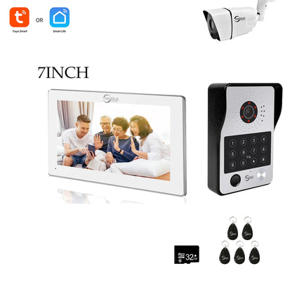 XiVision 7/10 Inch Password phone Fingerprint Card Video Intercom Doorphone Touch Screen with Wired Doorbell 1080P 148° interfone