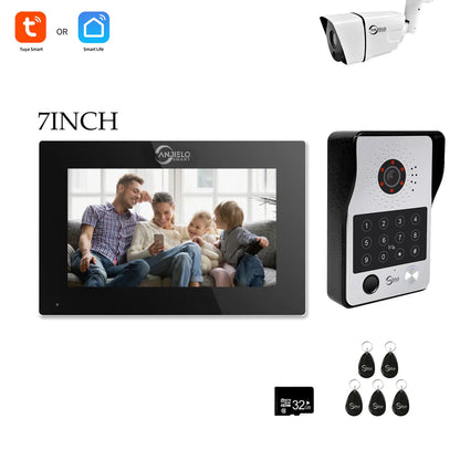 XiVision 7/10 Inch Password phone Fingerprint Card Video Intercom Doorphone Touch Screen with Wired Doorbell 1080P 148° interfone