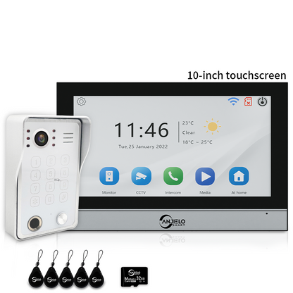 XiVision 4-Wire WiFi Video Intercom System Tuya Smart 5-in-1 Access, 7/10 Inch Touch Screen Video Doorbell with Fingerprint Password RFID App Unlock