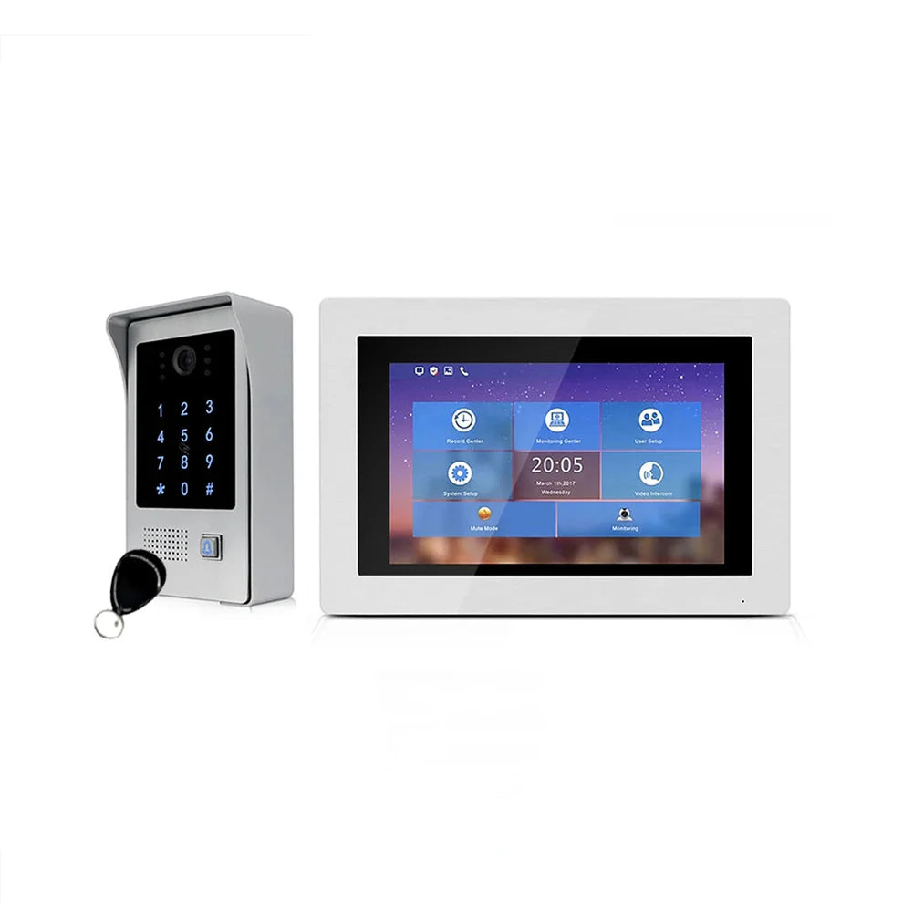 XiVision 1080P WiFi IP Video Doorbell - IP65 Weatherproof, 7 inch Touch Screen  Remote Unlock Code & RFIC Card Access Control