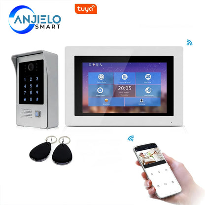 XiVision 1080P WiFi IP Video Doorbell - IP65 Weatherproof, 7 inch Touch Screen  Remote Unlock Code & RFIC Card Access Control