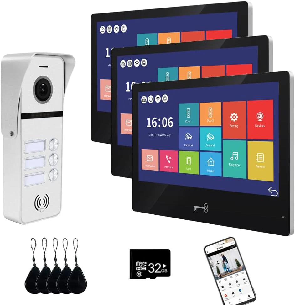 Anjielo Wired Video Doorbell with Touch Monitor – Apartment Intercom System for Multiple Units, 1080P WiFi Camera  Real-Time Mobile Monitoring