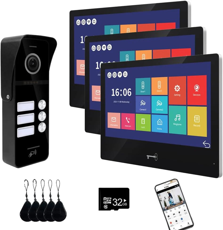 Anjielo Wired Video Doorbell with Touch Monitor – Apartment Intercom System for Multiple Units, 1080P WiFi Camera  Real-Time Mobile Monitoring