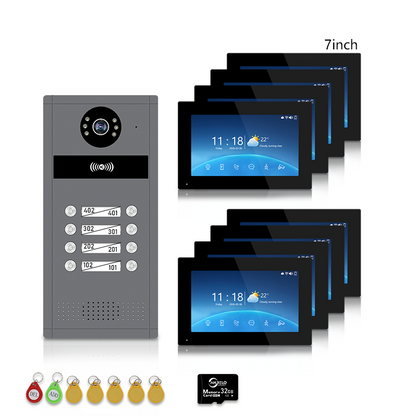 XiVision 7/10inch WiFi Multi-Family Video Intercom System, Tuya Smart App Remote Unlock, 1080P Infrared Night Vision Doorbell Intercom with Indoor Monitor, IP65 Waterproof, Card Access, Two-Way Audio