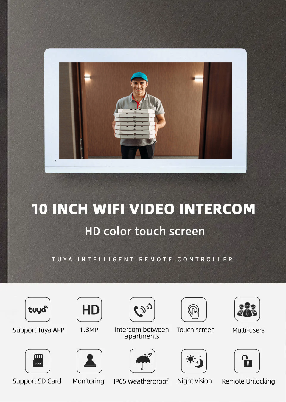 1080P White WiFi Tuya Video Intercom Doorbell  Motion Detection Enabled for Smart Home  Apartment Security