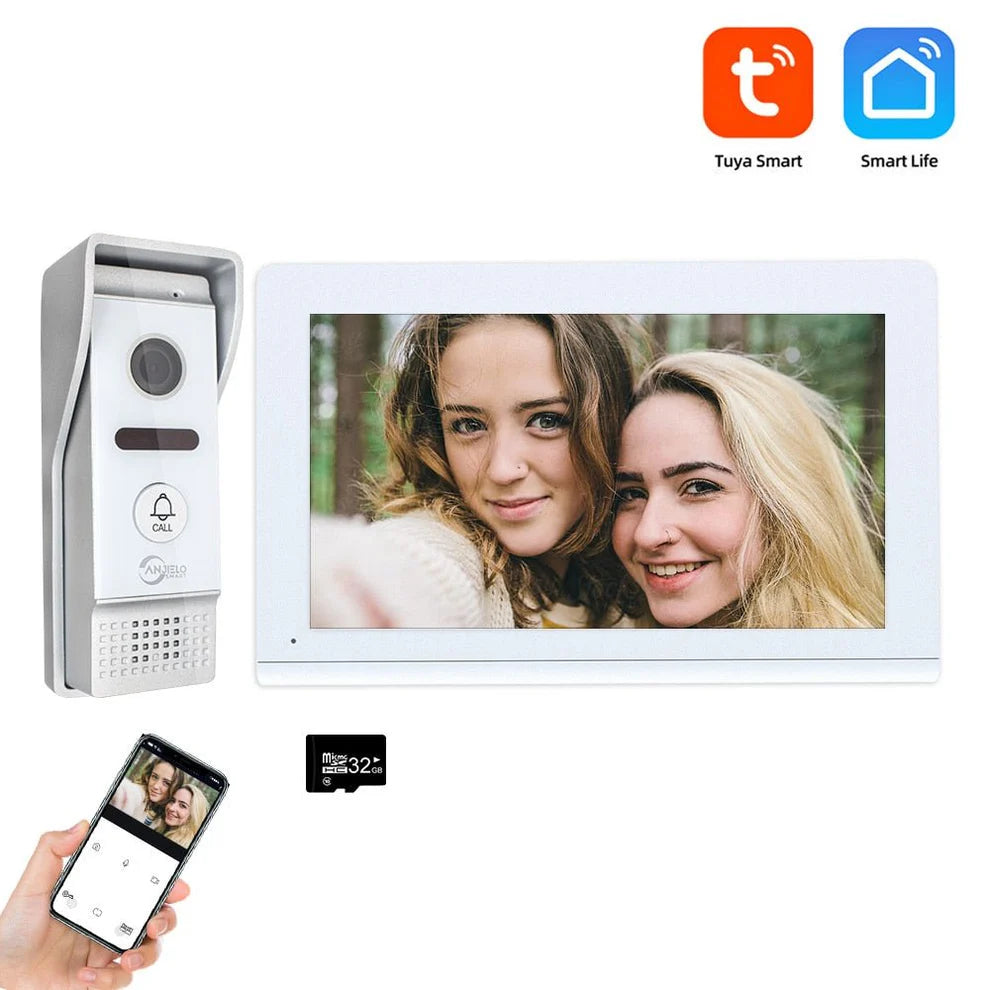 Anjielo 1080P White WiFi Video Intercom Monitor  Doorbell Camera – Tuya Smart Home Compatible Motion Detection 2-Way Audio for Apartments Homes