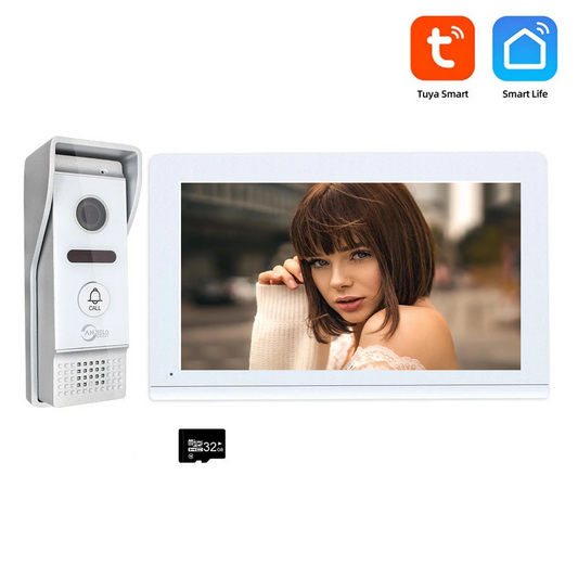 1080P White WiFi Tuya Video Intercom Doorbell  Motion Detection Enabled for Smart Home  Apartment Security