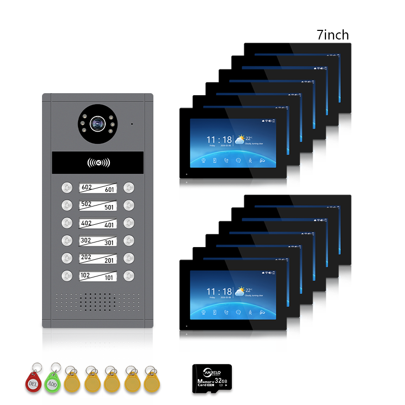 XiVision 7/10inch WiFi Multi-Family Video Intercom System, Tuya Smart App Remote Unlock, 1080P Infrared Night Vision Doorbell Intercom with Indoor Monitor, IP65 Waterproof, Card Access, Two-Way Audio