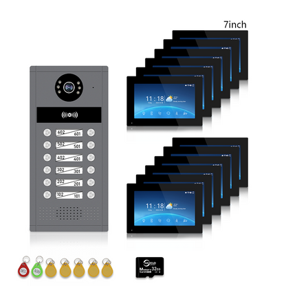 XiVision 7/10inch WiFi Multi-Family Video Intercom System, Tuya Smart App Remote Unlock, 1080P Infrared Night Vision Doorbell Intercom with Indoor Monitor, IP65 Waterproof, Card Access, Two-Way Audio