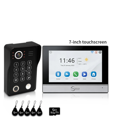 XiVision 4-Wire WiFi Video Intercom System Tuya Smart 5-in-1 Access, 7/10 Inch Touch Screen Video Doorbell with Fingerprint Password RFID App Unlock