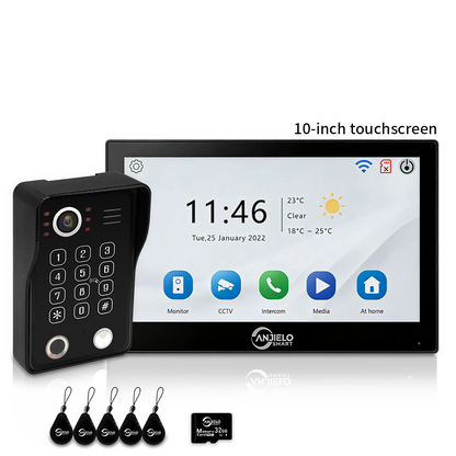 XiVision 4-Wire WiFi Video Intercom System Tuya Smart 5-in-1 Access, 7/10 Inch Touch Screen Video Doorbell with Fingerprint Password RFID App Unlock