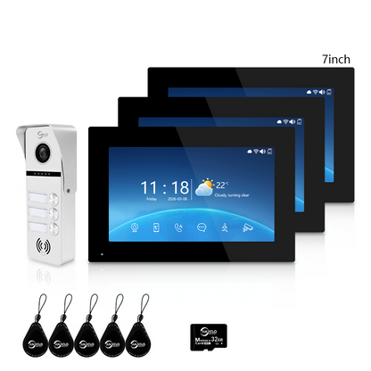 XiVision 2/3/4 Family WiFi Video Intercom Doorbell System, 1080P 148° Wide Angle IR Night Vision, Tuya Smart App Remote Unlock, 7/10 Inch Touch Monitor, Motion Detection, RFID Card Access