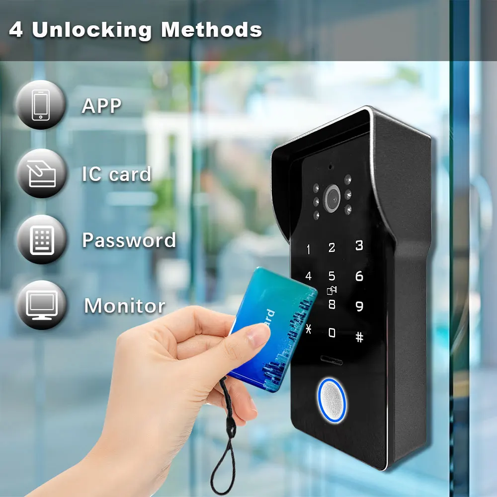 XiVision 2-Line Video Doorbell Intercom - 7 inch Touch Screen, 1080P Camera | Password & IC Card Unlock for Easy Wired Home Security