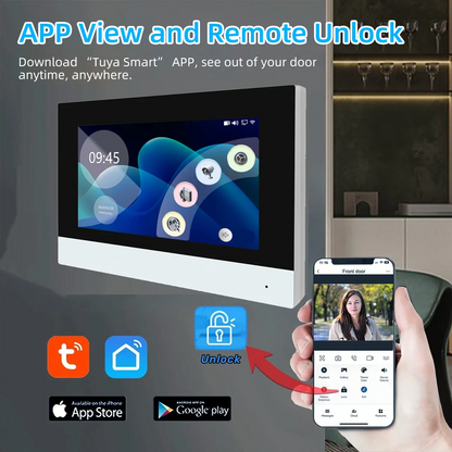 XiVision Tuya Smart 2-Wire Video Intercom - 7 inch Color Touch Screen, 1080P WiFi Doorbell | Wireless Smart Home Security System
