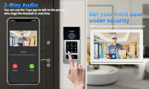 2-Wire Video Intercom Doorbell - 1080P Night Vision, Motion Detection | Easy Wired Home Security Camera