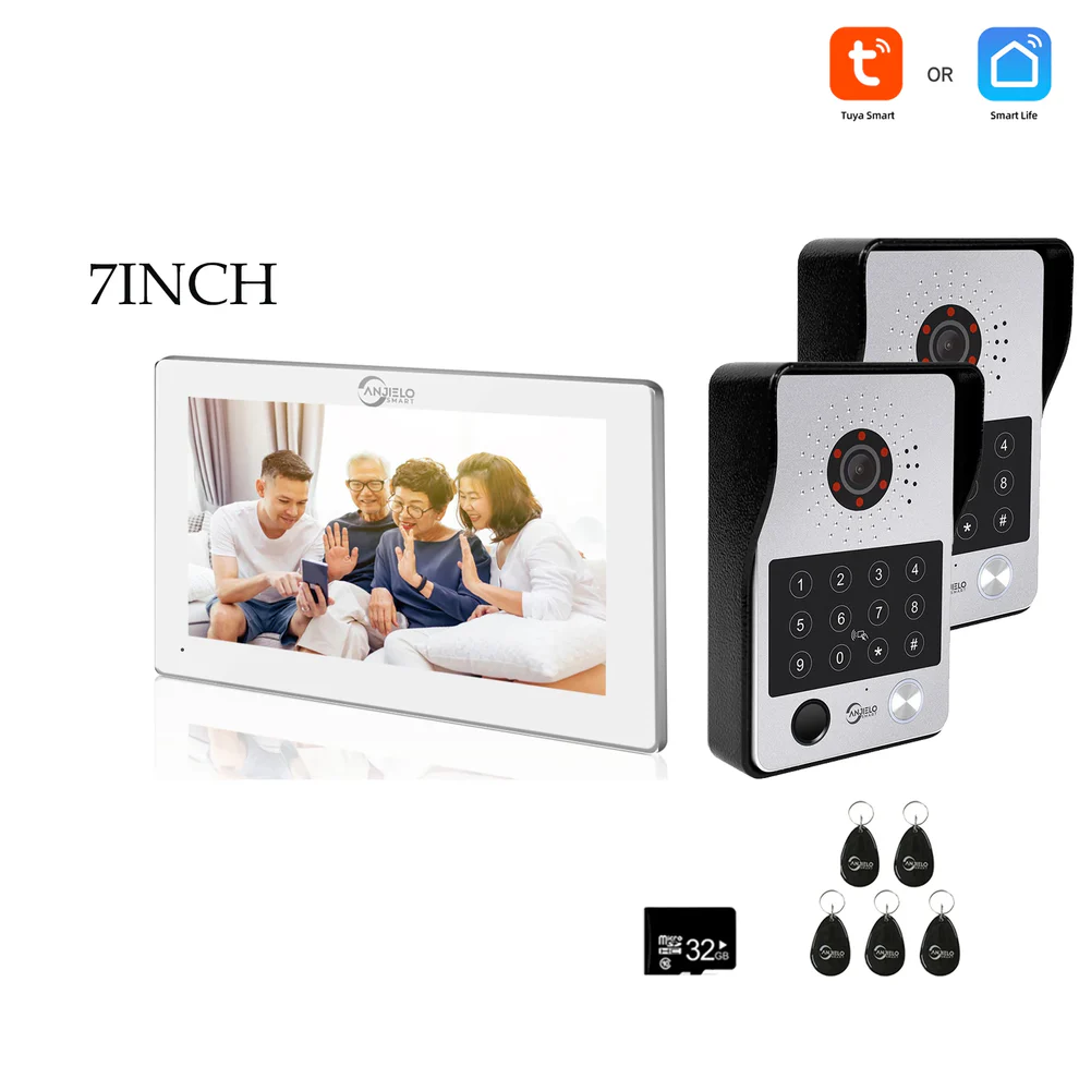 XiVision 7/10 Inch Password phone Fingerprint Card Video Intercom Doorphone Touch Screen with Wired Doorbell 1080P 148° interfone