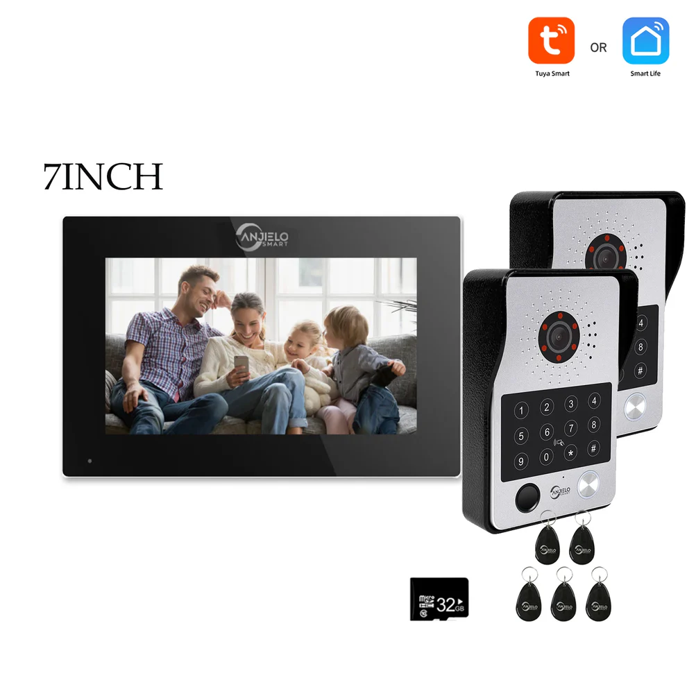 XiVision 7/10 Inch Password phone Fingerprint Card Video Intercom Doorphone Touch Screen with Wired Doorbell 1080P 148° interfone