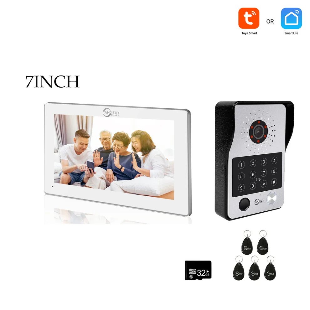 XiVision 7/10 Inch Password phone Fingerprint Card Video Intercom Doorphone Touch Screen with Wired Doorbell 1080P 148° interfone