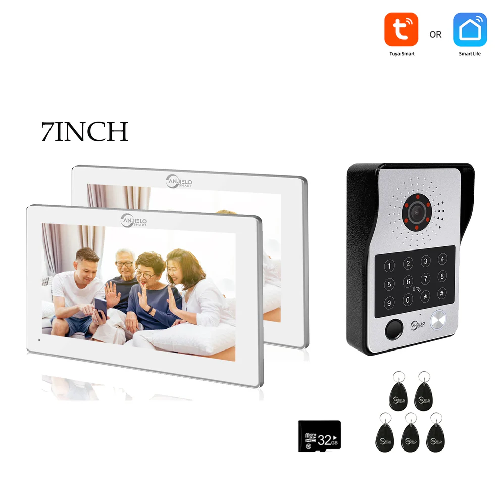 XiVision 7/10 Inch Password phone Fingerprint Card Video Intercom Doorphone Touch Screen with Wired Doorbell 1080P 148° interfone