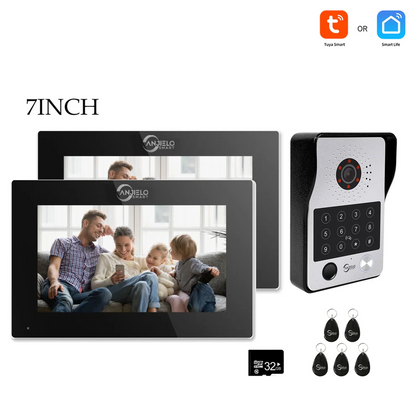 XiVision 7/10 Inch Password phone Fingerprint Card Video Intercom Doorphone Touch Screen with Wired Doorbell 1080P 148° interfone