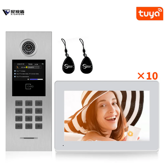 XiVision 7 Inch Screen IP Video Intercom with RFID Card Access Control – Tuya Smart System for Apartment Building & Home Doorbell