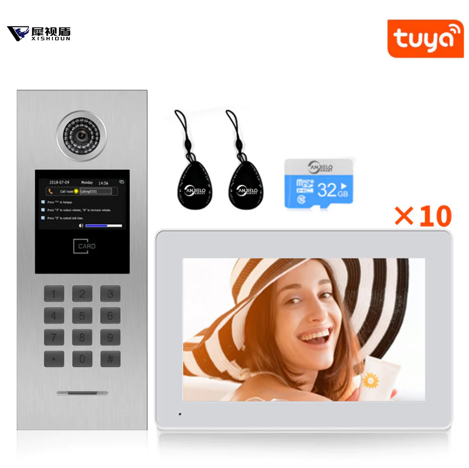 XiVision 7 Inch Screen IP Video Intercom with RFID Card Access Control – Tuya Smart System for Apartment Building & Home Doorbell