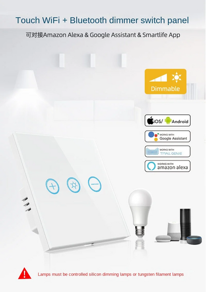 Tuya Alexa-Enabled Smart Dimmer Switch Touch Control, APP Remote  WiFi Connectivity for Effortless Home Automation