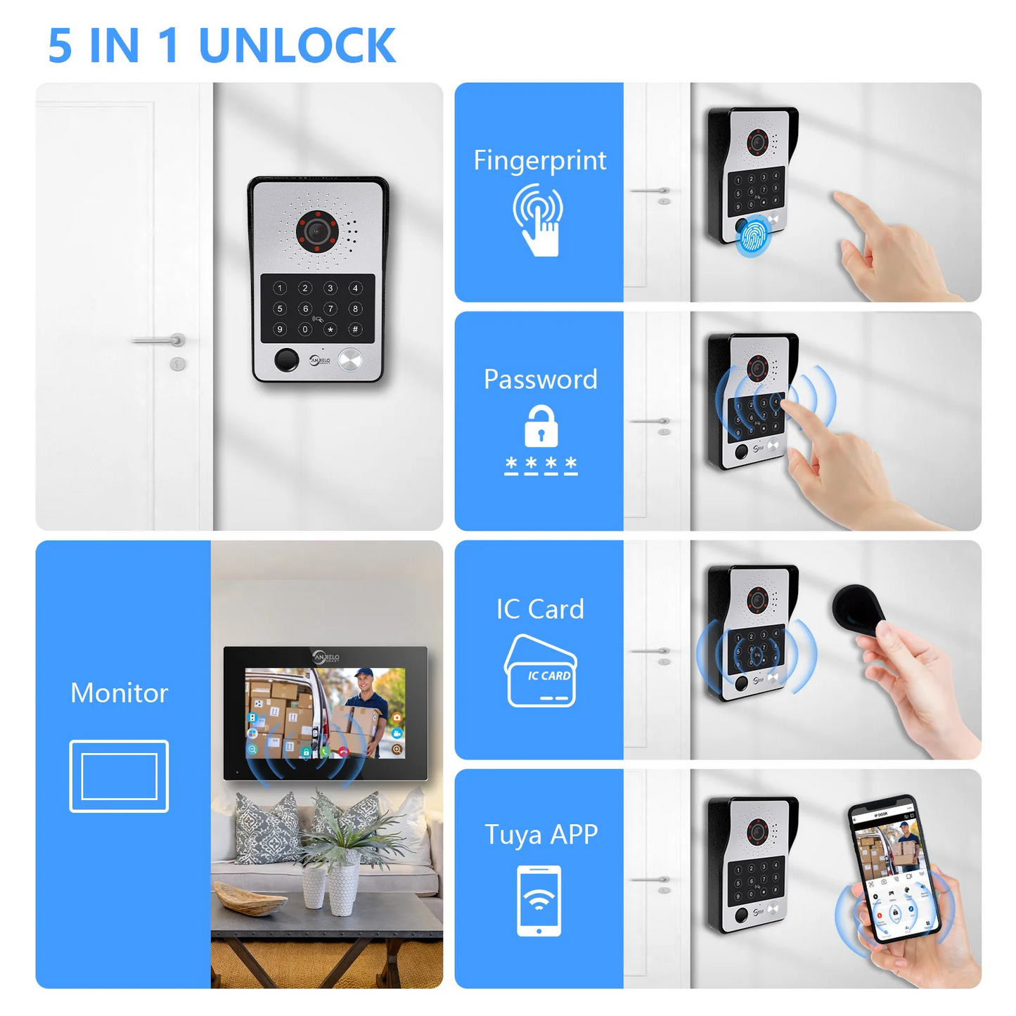 Anjielo Smart Doorbell Camera With Wide-angle Night Vision and Secure Access Control Via RFID Card Password Fingerprint