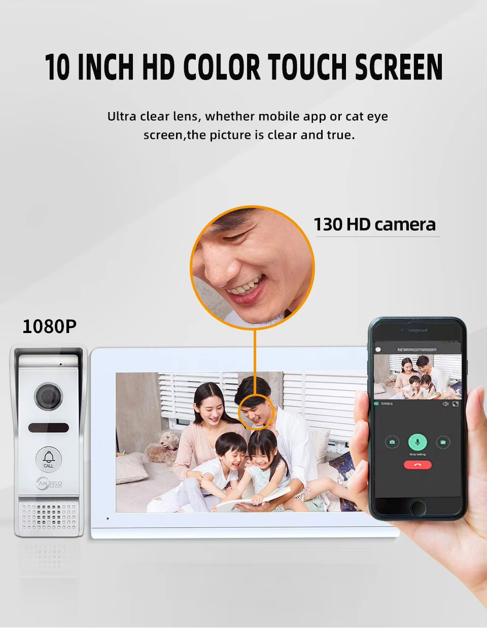 1080P White WiFi Tuya Video Intercom Doorbell  Motion Detection Enabled for Smart Home  Apartment Security