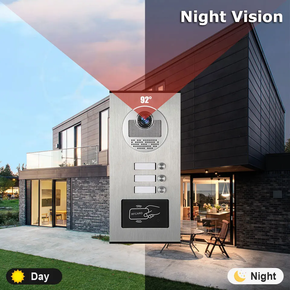 3 - Unit Home Video Intercom for Apartments: Residential Doorbell with RFID Card Unlock - Your All - in - One Security Solution