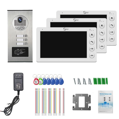 3 - Unit Home Video Intercom for Apartments: Residential Doorbell with RFID Card Unlock - Your All - in - One Security Solution