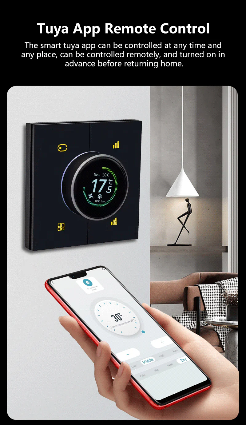 Tuya Zigbee3.0 Smart Digital Thermostat - 3-in-1 Control for Floor Heating, Air Conditioning & Fresh Air with Knob Temperature Adjustment