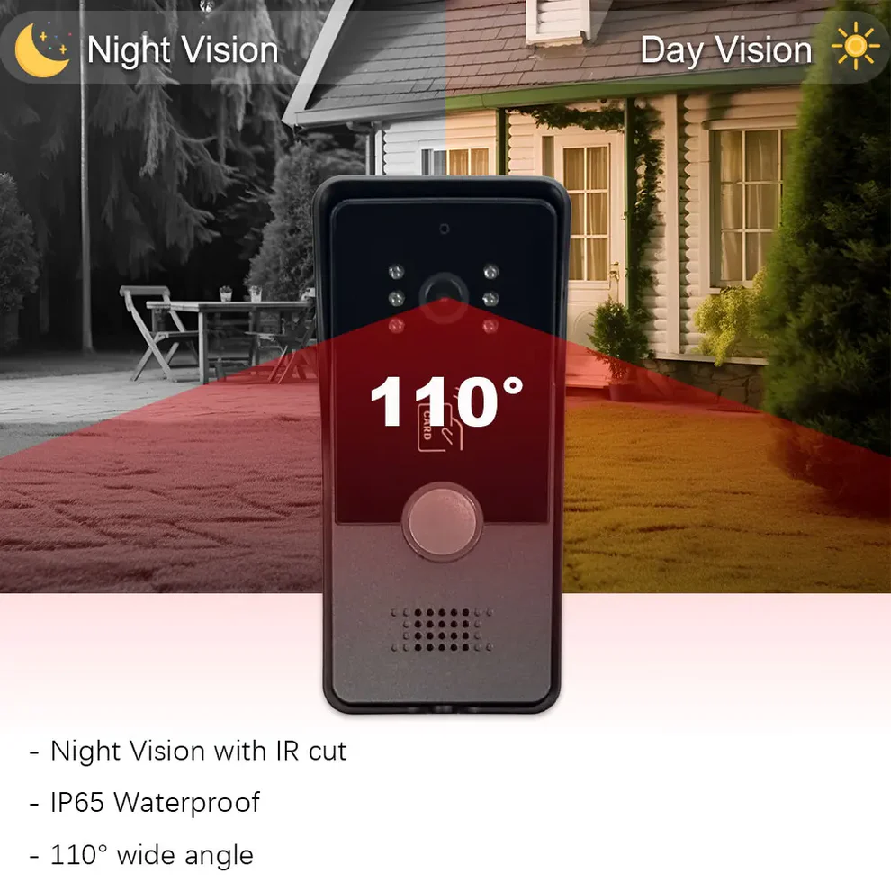 2 Wire 1080P Camera Doorbell  Intercom System Tuya Smart Home Wifi With RFID Card Unlock 7 Touch Screen Security Protect
