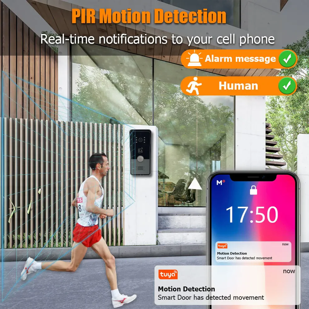 2 Wire 1080P Camera Doorbell  Intercom System Tuya Smart Home Wifi With RFID Card Unlock 7 Touch Screen Security Protect