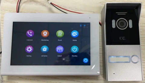 2 wire 1080P video intercom system with Tuya 7-inch touch screen monitor and support IP camera