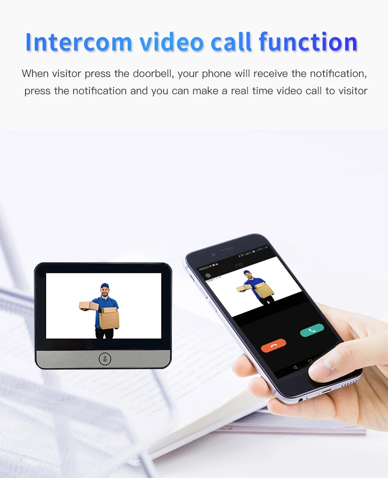 4.3 inch Tuya Peephole Camera | WiFi Doorbell, Motion Detection, Video Intercom & Monitor