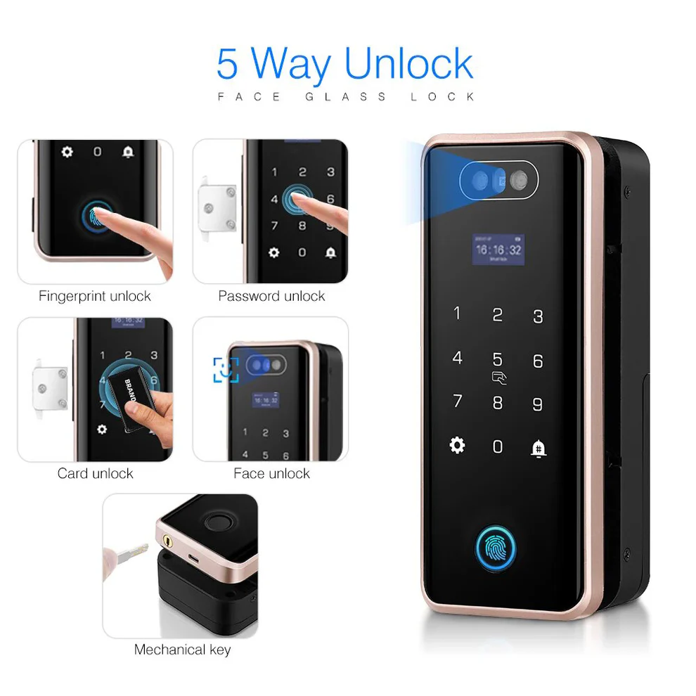 Anti-theft 3D Face Id Intelligent Glass Door Lock Smart Home APP Face Recognition Smart Door Lock