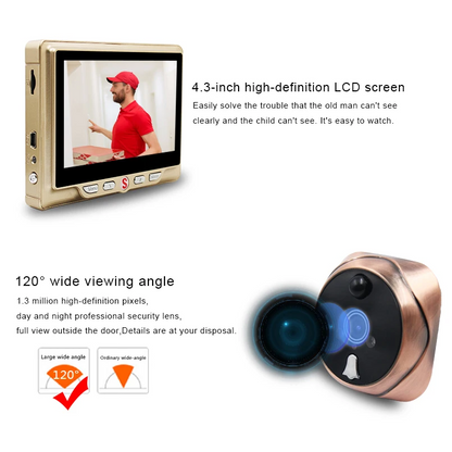 4.3 inchLCD Peephole Doorbell Camera  120°PIR Motion Detection Video Recording & IR Night Vision
